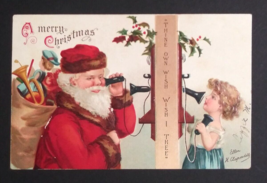 Santa on Telephone w/ Little Girl Christmas Clapsaddle Embossed Postcard 1907 - £11.79 GBP