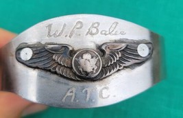WWII Cuff Bracelet Signed Sterling Silver Wings Men&#39;s A.T.C. Air Traffic Control - £117.25 GBP