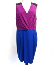 Ellen Tracy Womens colorblock Surplice Sleeveless Dress Size 14 stretch blue - £15.97 GBP