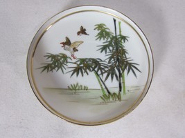 Vintage Vanity Dresser Trinket Dish Hand Painted Birds Trees - £6.36 GBP
