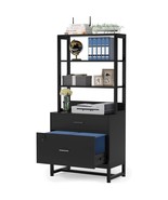 Home Office Lockable 2 Drawer Filing Cabinet Bookshelf in Black Wood Finish - $6,782.99 MXN