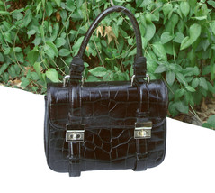 Kenneth Cole Brown Croc Embossed Leather Top Handle Small Satchel - $36.00