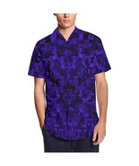 Blue Pixelate Geometry Men&#39;s Short Sleeve Shirt With Lapel Collar - £34.65 GBP