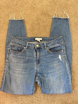 H&amp;m Mom Jeans Blue Distressed Raw Hem Cotton 6 Size - £10.96 GBP