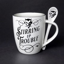 Alchemy Gothic ALMUG17 Stiring Up Trouble Cup &amp; Spoon White Black Coffee Mug Tea - £13.29 GBP