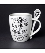 Alchemy Gothic ALMUG17 Stiring Up Trouble Cup &amp; Spoon White Black Coffee... - $16.99