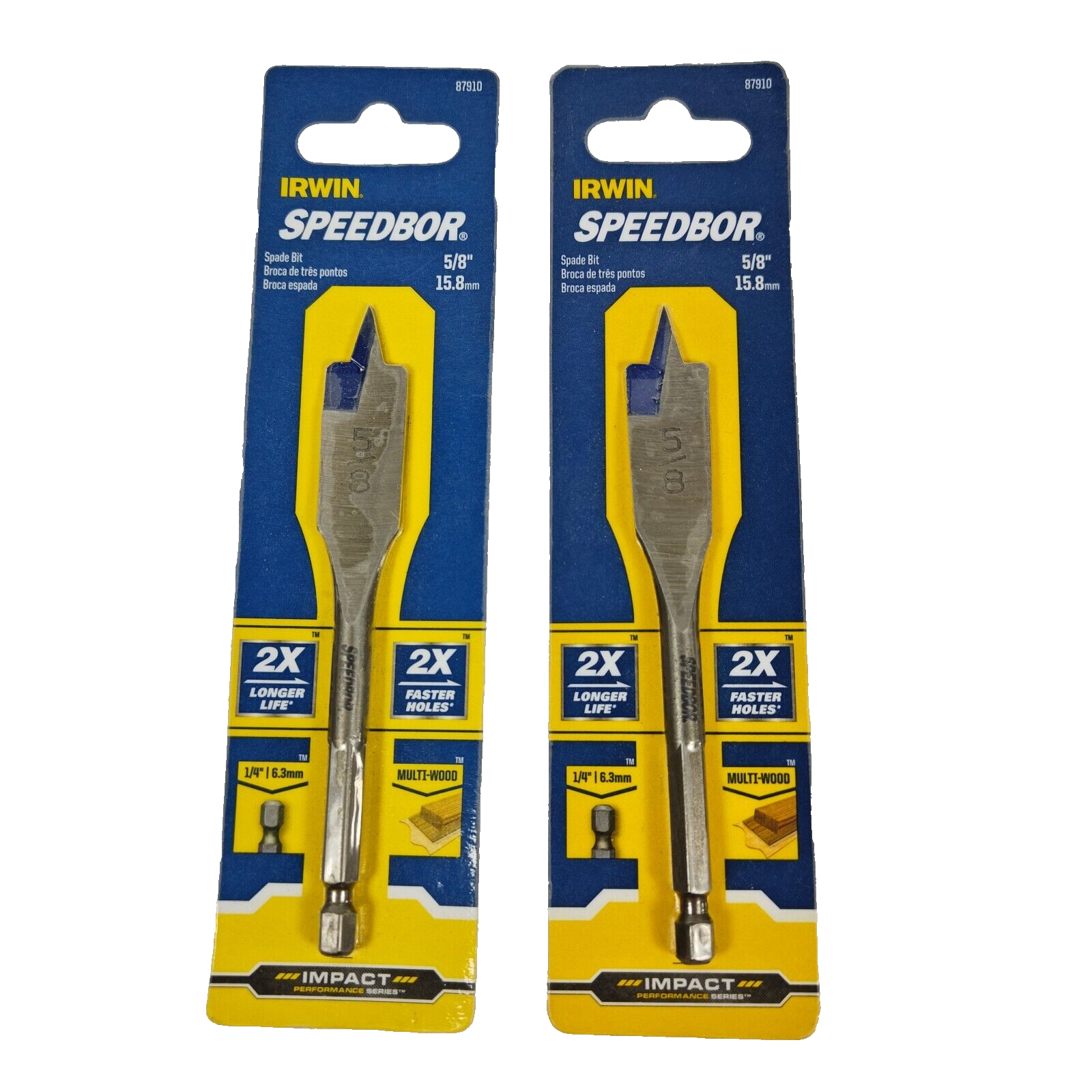 2 Pack Irwin 5/8&quot; x 4&quot; Long Spade Paddle Flat Drill Bit Speedbor Impact ... - $10.88