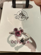 Disney Parks Mickey Mouse Rose October Faux Birthstone Ring Silver Color NEW