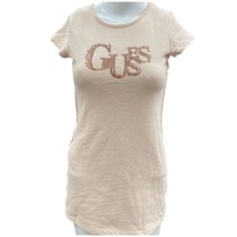 Guess Women&#39;s T shirt Gold Sequence Logo Beige size 12 SKU 1327 - $21.03