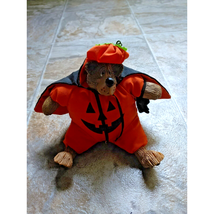 Russ 5&quot; Bumpkin Pumpkin Stuffed Resin Bear w/ Cape Halloween Bear Decora... - $12.14 CAD