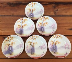 Set 6 Vtg Japan Hand Painted Nippon Birch Tree Lake Porcelain Dessert Bo... - £98.32 GBP