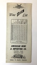 American Wine &amp; Importing Company Wine Check List Houston TX Fold Out Br... - $20.00