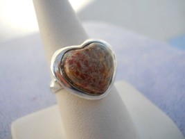 Vtg Picture Jasper Sterling Silver 925  Sz 8.5 Big Chunky Stone Heart Ring - £62.06 GBP