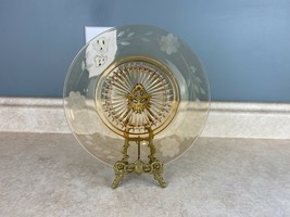 Amber Vintage Depression Glass Frosted Roses Starburst Design 8.25&quot;  - $10.78