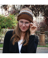 Hand Knit Wool Slouchy Beanie - Soft Warm Dark Brown Alpaca Wool Winter ... - $39.59