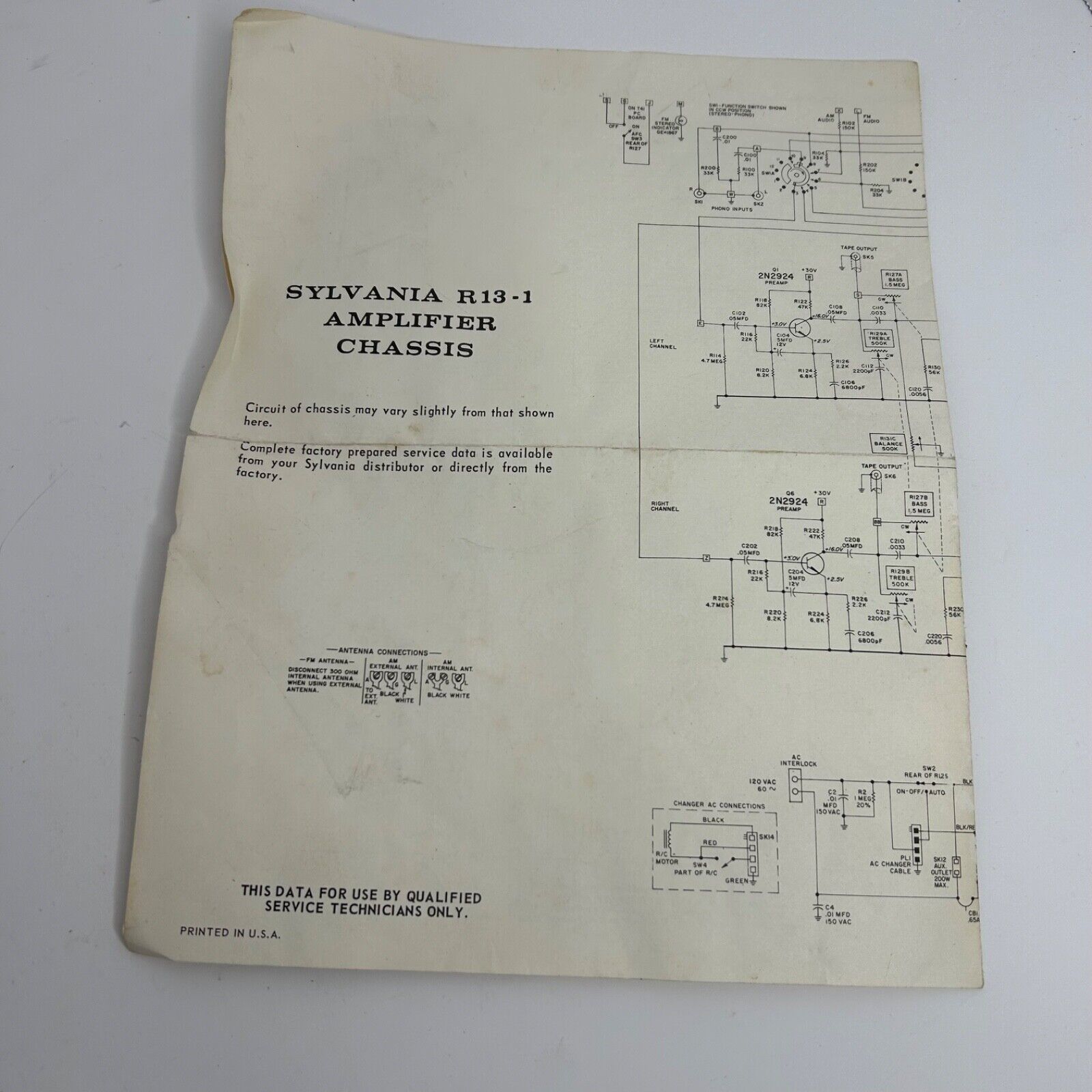 Sylvania R13-1 Amplifier Chassis Circuit Schematic Original OEM - $23.63