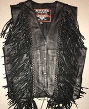 Womens Black Interstate Leather Motorcycle Fringe Vest Size XS - $40.66 CAD