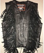 Womens Black Interstate Leather Motorcycle Fringe Vest Size XS - $564.50 MXN