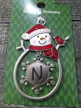 Christmas Snowman Rare Monogrammed &quot;N&quot; Collectable Silver Ornament Ganz New - £19.85 GBP