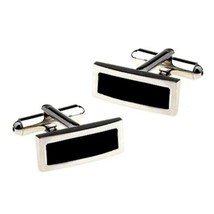 BLACK BAR CUFFLINKS Classic Rectangle Shape Enamel NEW w GIFT BAG Weddin... - $11.95