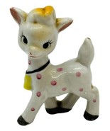 Vintage White Pink Polka Dot Lamb Cow Yellow Bell Japan Kitsch Figurine ... - $28.04