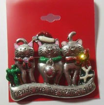 Vintage Table &amp; Tower Christmas Enamel Rhinestone Brooch Cats - $12.88 CAD