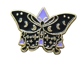 Lunar Moth Pin Badge Moon Phase Moth Brooch Lapel Magical Black Gold Pur... - £3.80 GBP