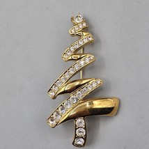 Vintage Monet Christmas Tree Brooch Pin Signed Zig Zag Modernist Rhinest... - $19.99