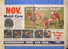 Vtg Print Ad Mobilgas Car Winter&#39;s Kickoff Football Mobil 2-pg 13.5&quot; x 1... - £14.55 GBP