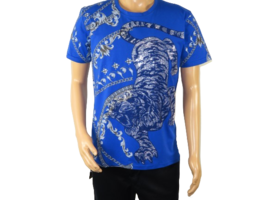 Mens PLATINI Sports Shirt With Rhine Stones Lion Chain STT8025 Royal Blue - £19.57 GBP