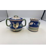 Vietri Italian Pottery CAMPAGNA CHICKEN Blue and Red Creamer &amp; Sugar Bowl - £68.60 GBP