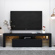Modern Black TV Stand, 20 Colors LED TV Stand w/Remote Control Lights - £167.80 GBP
