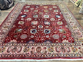 Perisan Rug 10x12 Floral Allover Handmade Vintage Wool Carpet Red Cream - £1,538.76 GBP