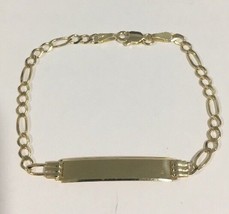 14k Yellow Gold Kids Figaro Link Id Bracelet Free Engraving!!!! - £159.07 GBP