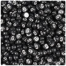 BeadTin Black Opaque 7mm Coin Plastic Alphabet Beads - White Letter G (1... - $2.09