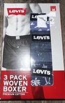 Levi&#39;s ~ 3-Pack Mens Woven Boxers Underwear 100% Cotton Button Fly ~ M (32-34) - £17.31 GBP