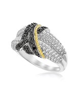 18k Yellow Gold &amp; Sterling Silver Entwined Popcorn Ring with Black Diamonds - £249.29 GBP