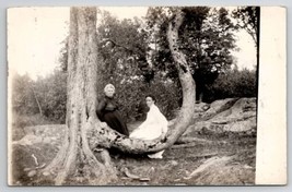 RPPC Two Edwardian Women Seated On Unique Tree Branch Photo c1910 Postcard Q27 - £11.71 GBP