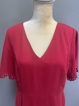 NEW H&amp;M Red Fit and Flare Midi Short Sleeve Dress Women&#39;s Size 10 Scallop Sleeve - £8.85 GBP