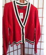 NWT Cable Knit Red Cardigan by Almost Famous Size Large   - £19.62 GBP