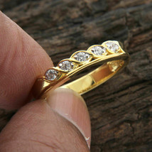14k Yellow Gold Over Five Stone 1.10Ct Round diamond Engagement Rings For Women - £73.23 GBP