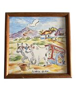 Vintage Costa Rica Hand-Painted Ceramic Tile Art Ox Cart Scene Framed 7” - $298.91 MXN