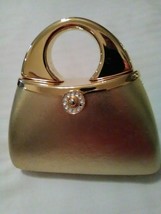 Vintage Metallic Gold Leather Evening Bag Rhinestone Accent Golden Frame - £69.22 GBP