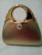 Vintage Metallic Gold Leather Evening Bag Rhinestone Accent Golden Frame - £68.83 GBP