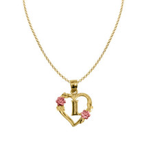 Genuine 14k Two-tone Gold 0.66&quot; Floral Heart Initial I Pendant Necklace 16&quot;-22&quot; - $249.30+