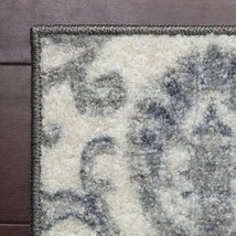 Maples Rugs Blooming Damask Non Slip Runner Rug For Hallway Entry, Grey/Blue. - £36.21 GBP