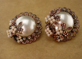 Unsigned Haskell earrings - pearl Clip on earrings - sparkling rhinestones - ros - £52.77 GBP