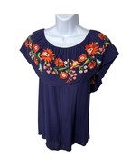 Davi &amp; Dani Navy Blue Emboridery Flowers On or Off Shoulder Blouse 2XL NEW - $15.99