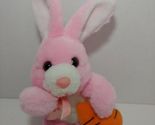 GAF small plush pink white Easter bunny rabbit bow holding carrot sound ... - $7.20