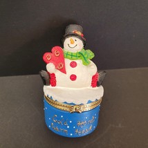 Hand Painted Ceramic &quot;Cold Hands Warm Heart&quot; White Christmas Snowman Top Hat 4&quot; - £10.27 GBP